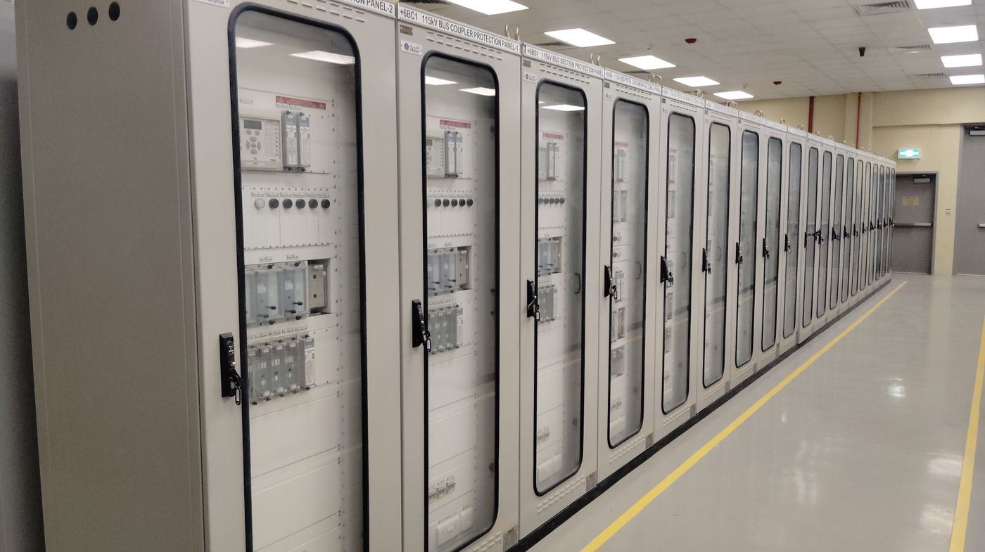 Switchgear and control cabinets in an electrical room